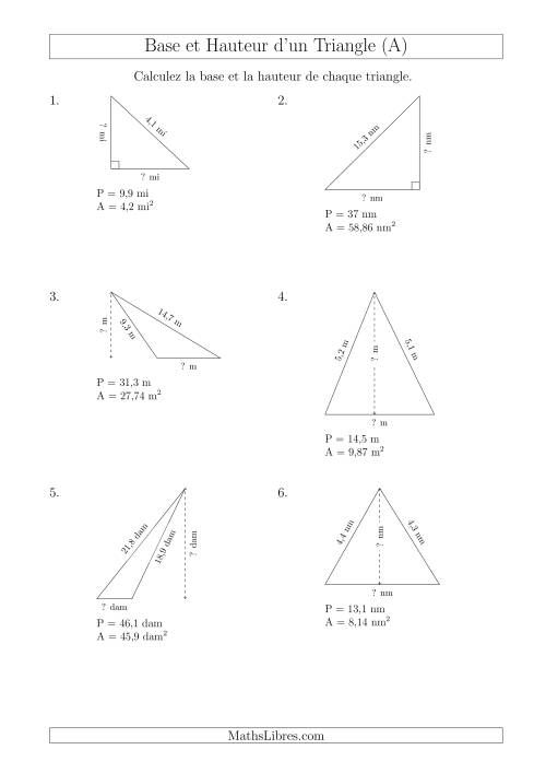 Calcul de la Base et Hauteur des Triangles (A)