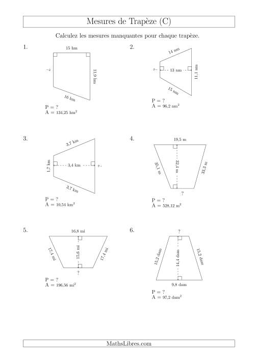 Calcul de la Base et du Périmètre des Trapèzes (C)