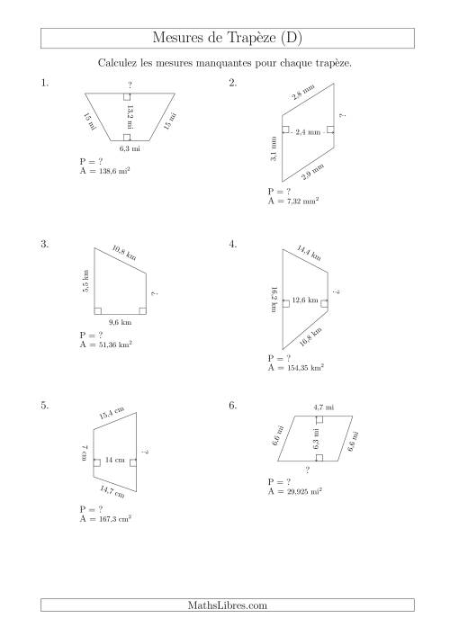 Calcul de la Base et du Périmètre des Trapèzes (D)