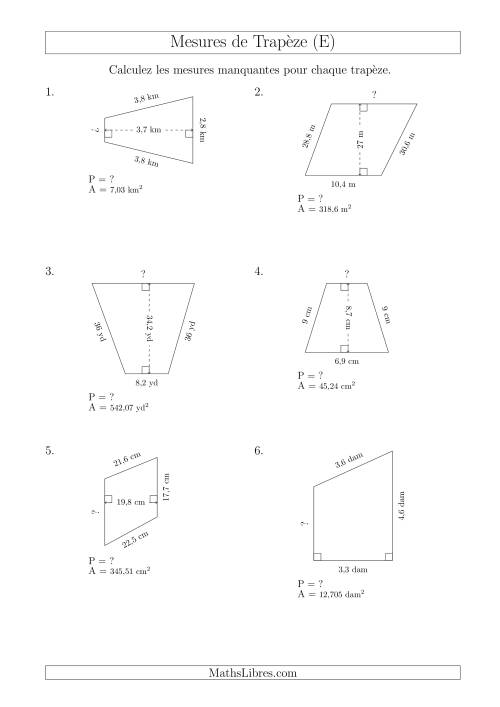 Calcul de la Base et du Périmètre des Trapèzes (E)