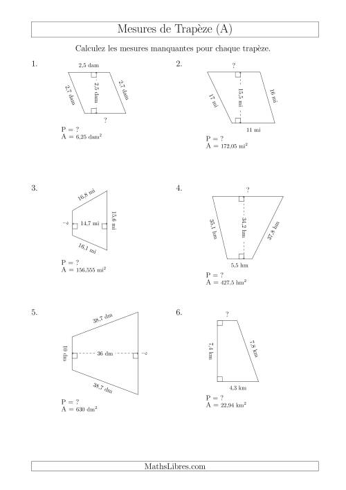 Calcul de la Base et du Périmètre des Trapèzes (Tout)