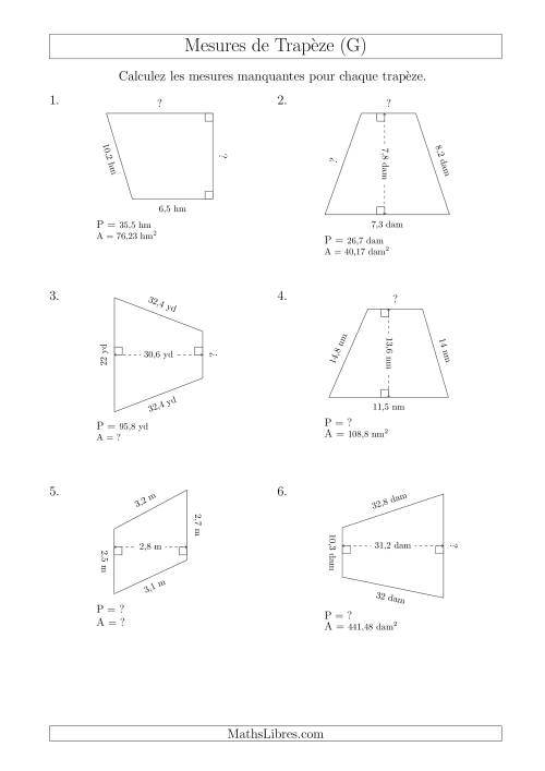 Calcul de Divreses Mesures des Trapèzes (G)