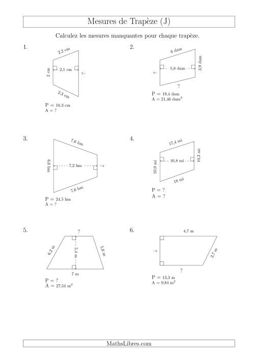 Calcul de Divreses Mesures des Trapèzes (J)