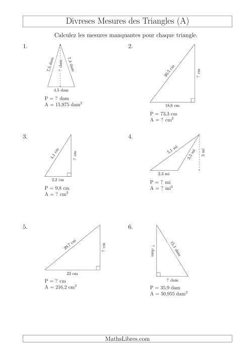 Calcul de Divreses Mesures des Triangles (A)