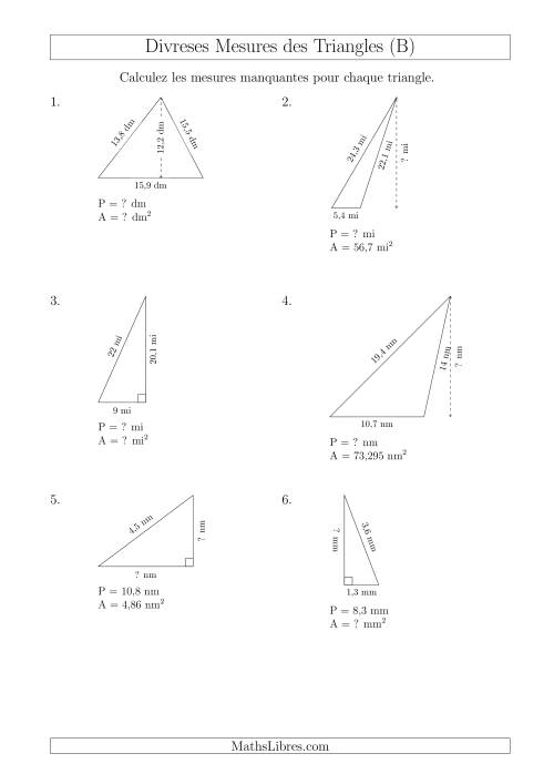 Calcul de Divreses Mesures des Triangles (B)