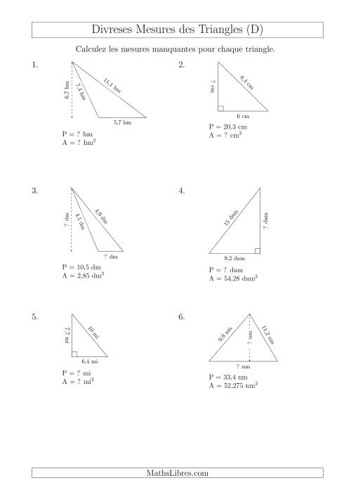 Calcul de Divreses Mesures des Triangles (D)