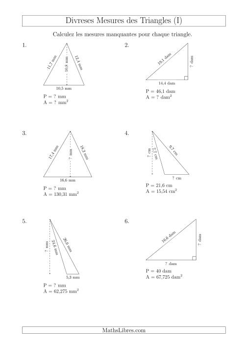 Calcul de Divreses Mesures des Triangles (I)