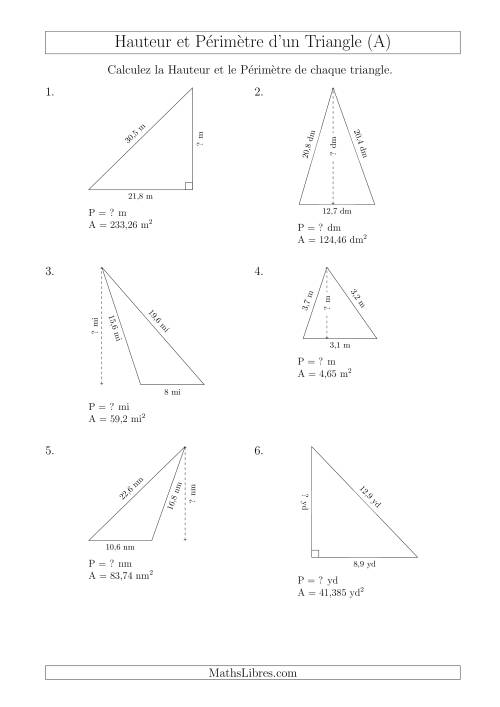Calcul de la Hauteur et du Périmètre des Triangles (A)