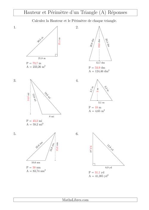 Calcul de la Hauteur et du Périmètre des Triangles (A) page 2