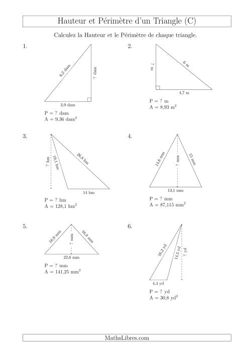 Calcul de la Hauteur et du Périmètre des Triangles (C)