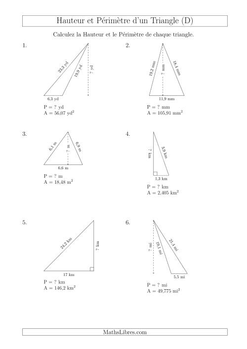 Calcul de la Hauteur et du Périmètre des Triangles (D)