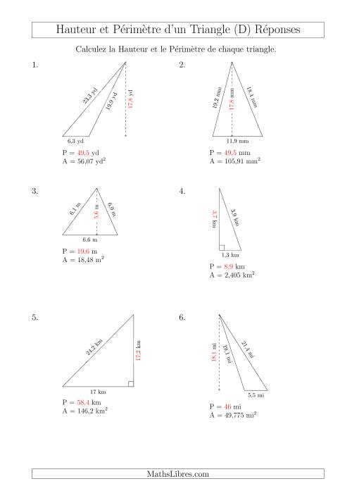 Calcul de la Hauteur et du Périmètre des Triangles (D) page 2