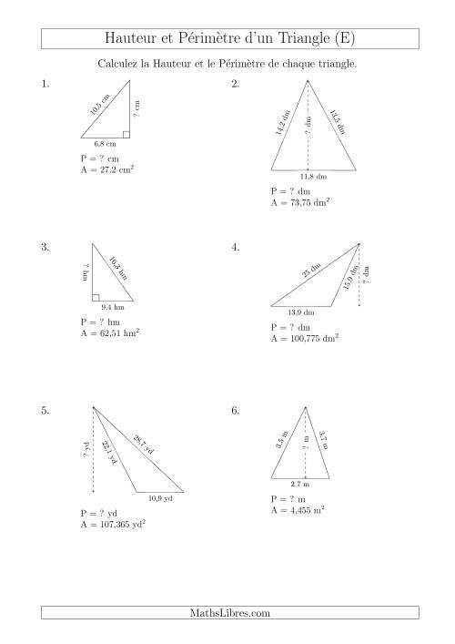 Calcul de la Hauteur et du Périmètre des Triangles (E)