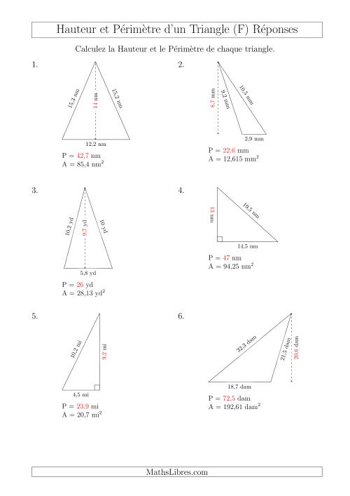 Calcul de la Hauteur et du Périmètre des Triangles (F) page 2