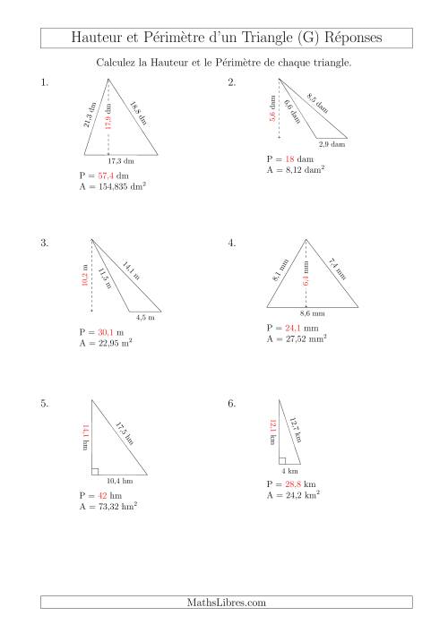 Calcul de la Hauteur et du Périmètre des Triangles (G) page 2