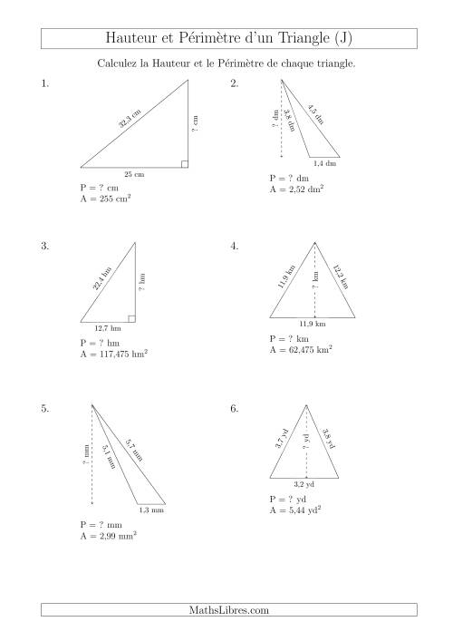 Calcul de la Hauteur et du Périmètre des Triangles (J)