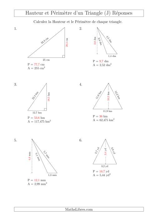 Calcul de la Hauteur et du Périmètre des Triangles (J) page 2