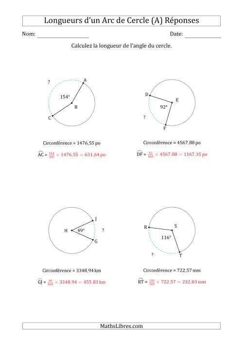 Calcul de la Longueur d'un Arc de Cercle en Tenant Compte de la Circonférence (A) page 2