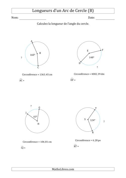 Calcul de la Longueur d'un Arc de Cercle en Tenant Compte de la Circonférence (B)