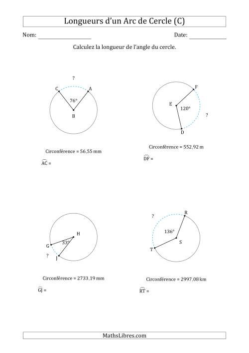 Calcul de la Longueur d'un Arc de Cercle en Tenant Compte de la Circonférence (C)