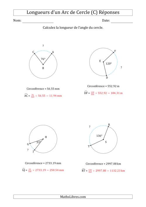 Calcul de la Longueur d'un Arc de Cercle en Tenant Compte de la Circonférence (C) page 2