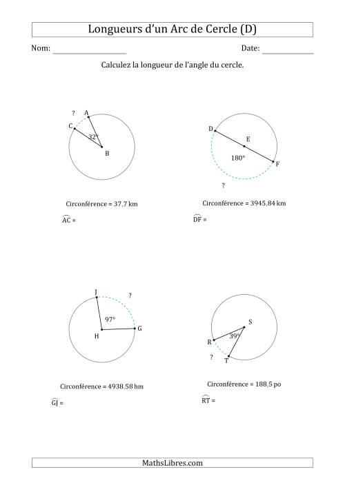 Calcul de la Longueur d'un Arc de Cercle en Tenant Compte de la Circonférence (D)
