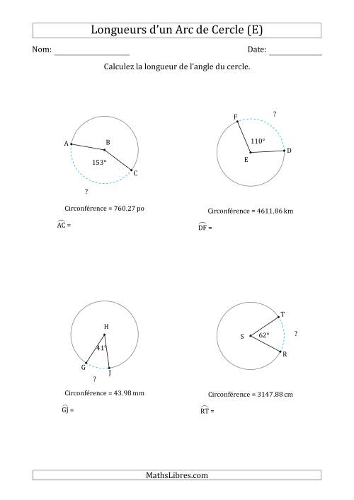 Calcul de la Longueur d'un Arc de Cercle en Tenant Compte de la Circonférence (E)