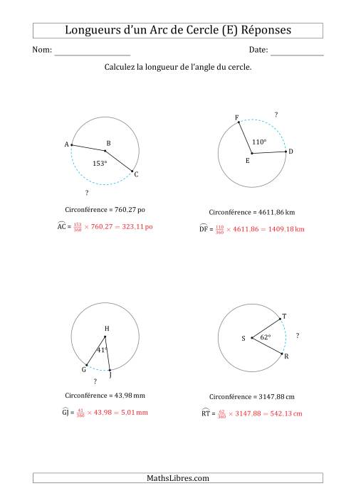 Calcul de la Longueur d'un Arc de Cercle en Tenant Compte de la Circonférence (E) page 2