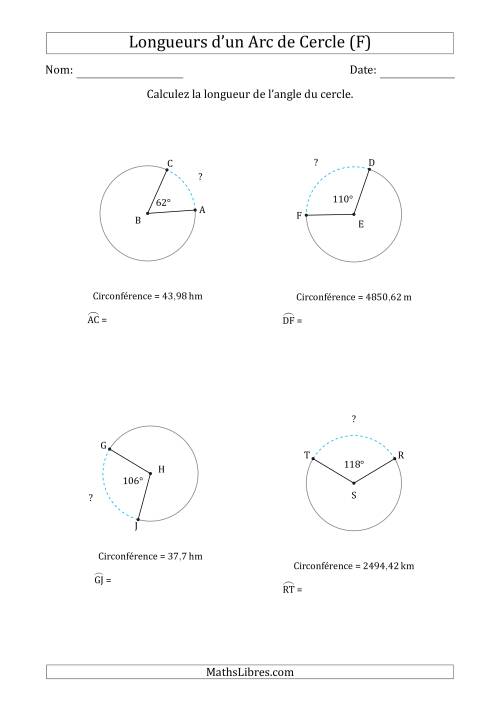 Calcul de la Longueur d'un Arc de Cercle en Tenant Compte de la Circonférence (F)