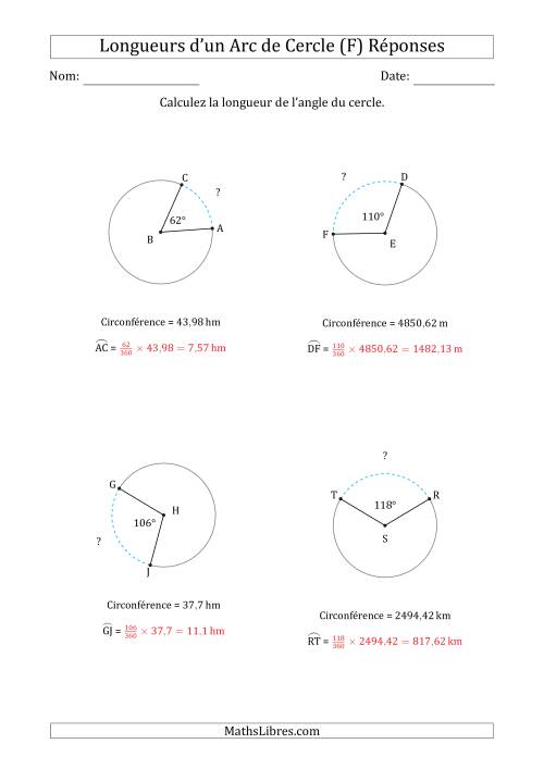 Calcul de la Longueur d'un Arc de Cercle en Tenant Compte de la Circonférence (F) page 2