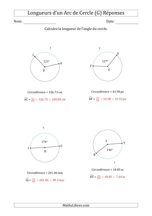 Calcul de la Longueur d'un Arc de Cercle en Tenant Compte de la Circonférence (G) page 2