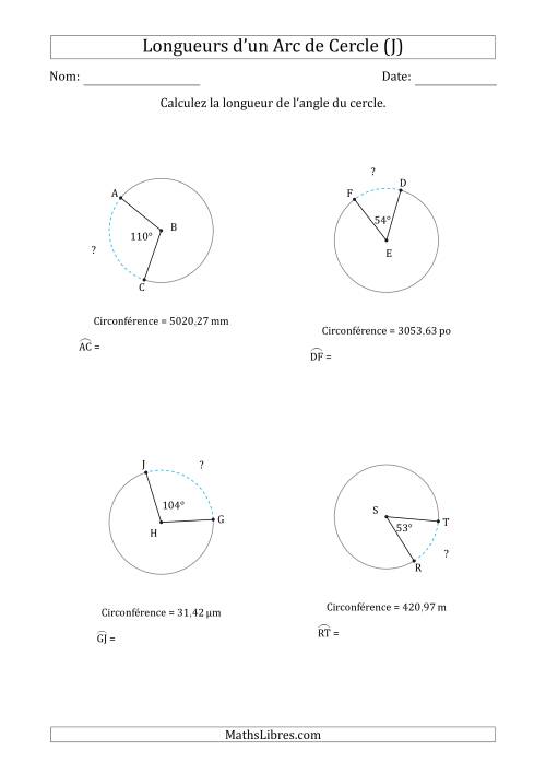 Calcul de la Longueur d'un Arc de Cercle en Tenant Compte de la Circonférence (J)