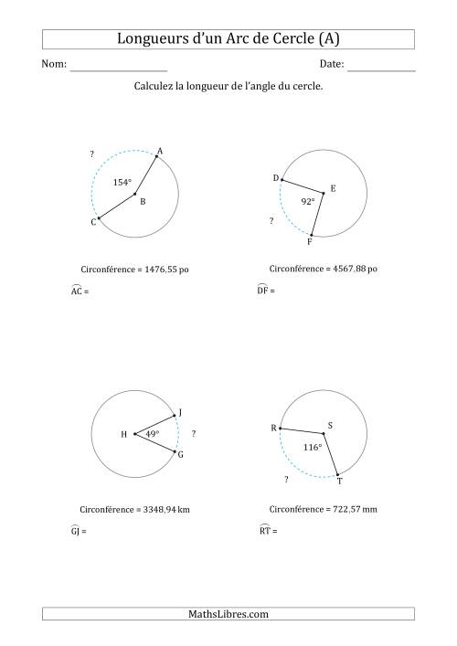 Calcul de la Longueur d'un Arc de Cercle en Tenant Compte de la Circonférence (Tout)