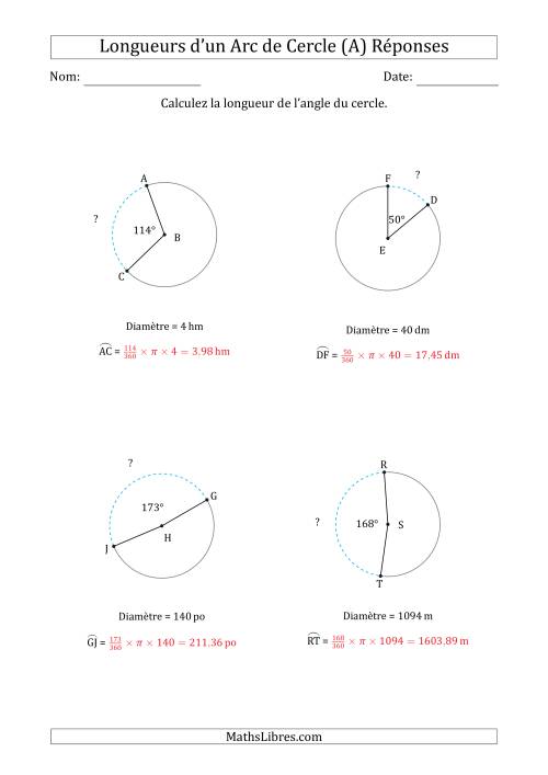 Calcul de la Longueur d'un Arc de Cercle en Tenant Compte de la Diamètre (A) page 2