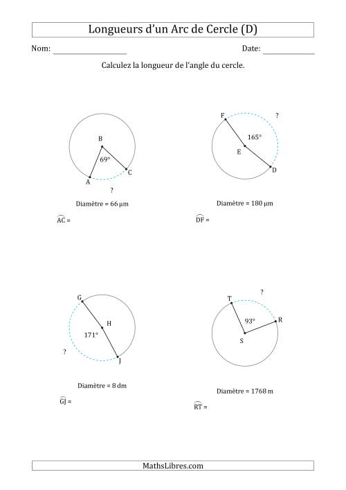 Calcul de la Longueur d'un Arc de Cercle en Tenant Compte de la Diamètre (D)