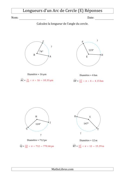 Calcul de la Longueur d'un Arc de Cercle en Tenant Compte de la Diamètre (E) page 2