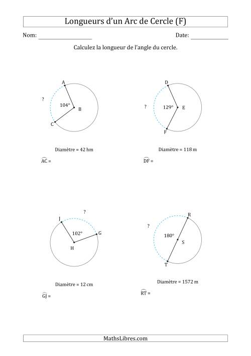 Calcul de la Longueur d'un Arc de Cercle en Tenant Compte de la Diamètre (F)