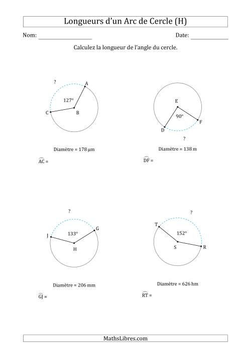 Calcul de la Longueur d'un Arc de Cercle en Tenant Compte de la Diamètre (H)