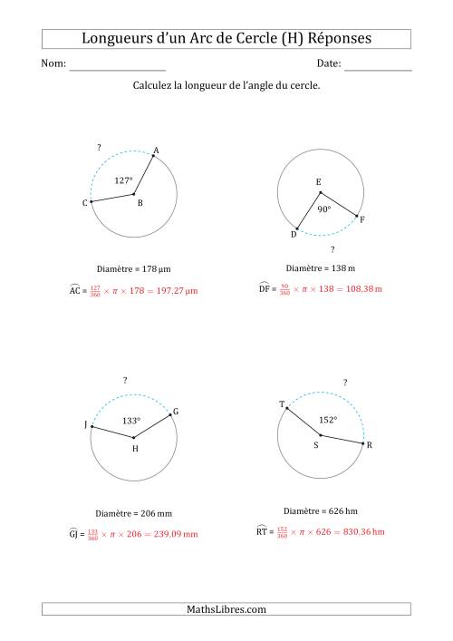 Calcul de la Longueur d'un Arc de Cercle en Tenant Compte de la Diamètre (H) page 2