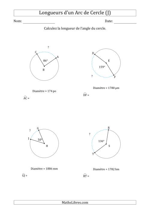 Calcul de la Longueur d'un Arc de Cercle en Tenant Compte de la Diamètre (J)