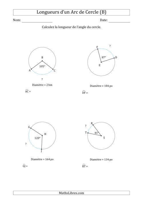 Calcul de la Longueur d'un Arc de Cercle en Tenant Compte de la Diamètre (B)
