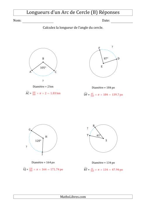 Calcul de la Longueur d'un Arc de Cercle en Tenant Compte de la Diamètre (B) page 2