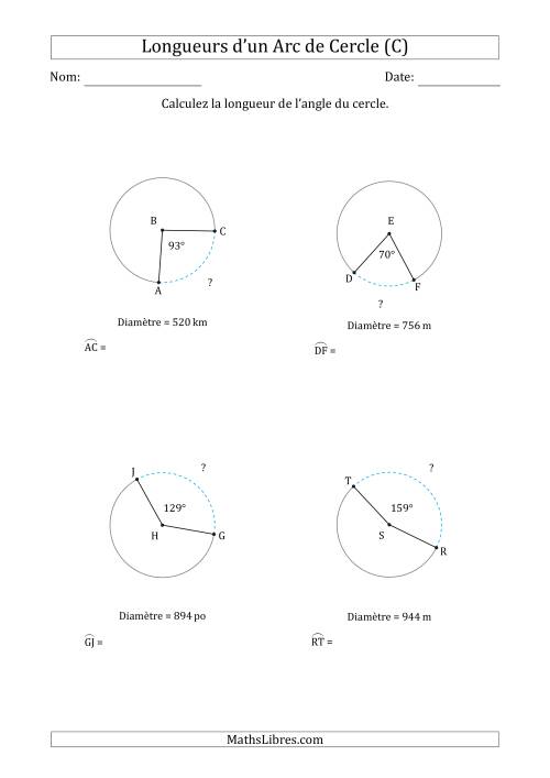 Calcul de la Longueur d'un Arc de Cercle en Tenant Compte de la Diamètre (C)