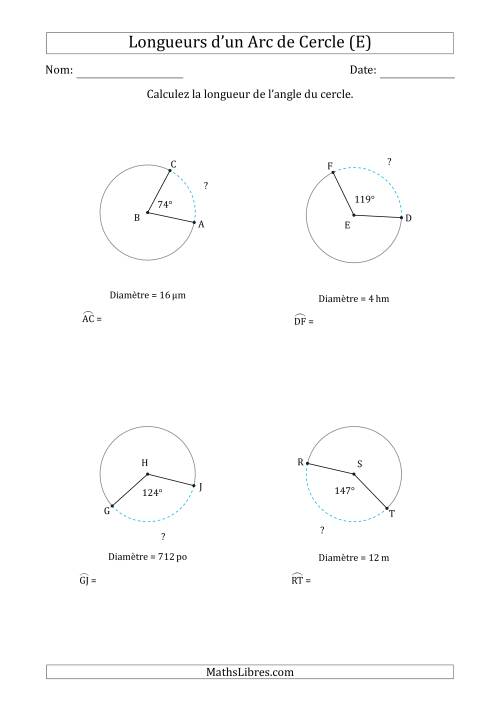 Calcul de la Longueur d'un Arc de Cercle en Tenant Compte de la Diamètre (E)