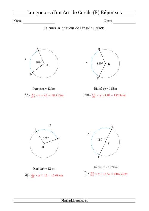 Calcul de la Longueur d'un Arc de Cercle en Tenant Compte de la Diamètre (F) page 2