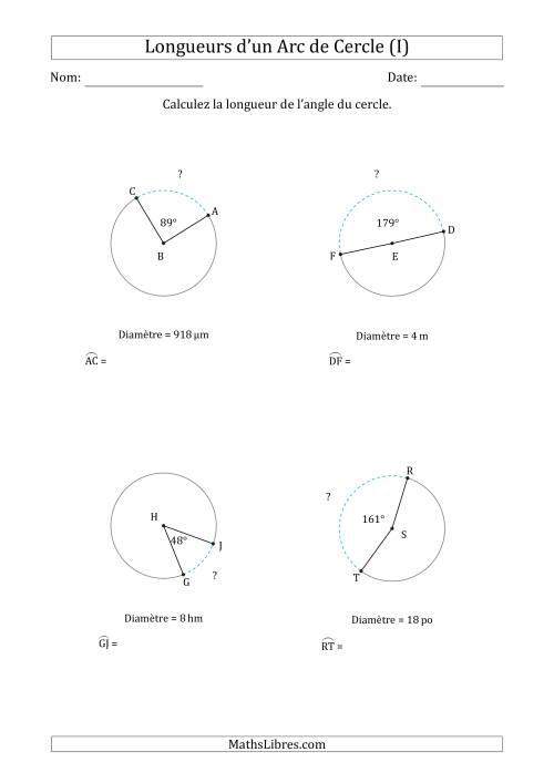 Calcul de la Longueur d'un Arc de Cercle en Tenant Compte de la Diamètre (I)