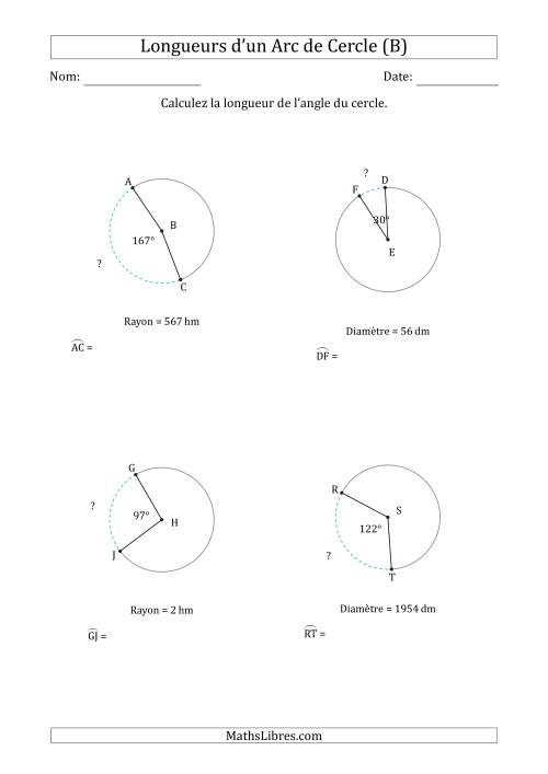 Calcul de la Longueur d'un Arc de Cercle en Tenant Compte de la Diamètre ou du Rayon (B)
