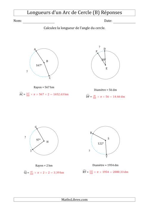 Calcul de la Longueur d'un Arc de Cercle en Tenant Compte de la Diamètre ou du Rayon (B) page 2
