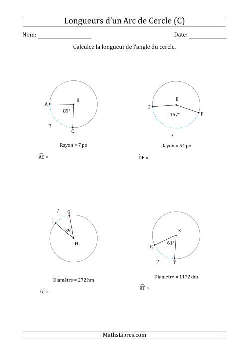Calcul de la Longueur d'un Arc de Cercle en Tenant Compte de la Diamètre ou du Rayon (C)