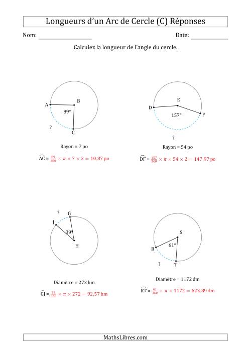 Calcul de la Longueur d'un Arc de Cercle en Tenant Compte de la Diamètre ou du Rayon (C) page 2